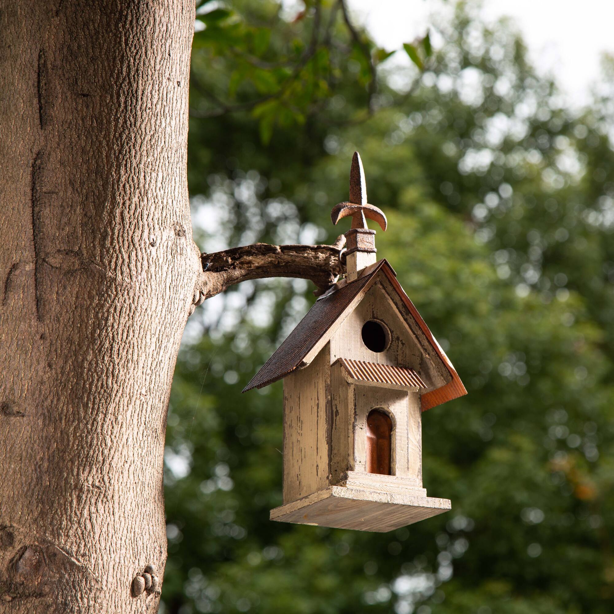 Glitzhome® Tall Distressed Wood Church Bird House